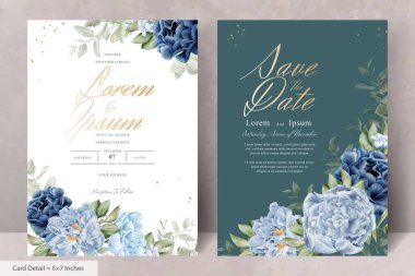 Mavi Çiçekli ve Yapraklı Zarif Düğün Kırtasiyesi