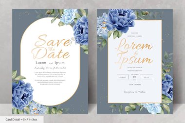 Şık Suluboya Çiçek Çerçeve Düğün Kırtasiyesi Donanma Mavi Çiçeği ve Yaprakları