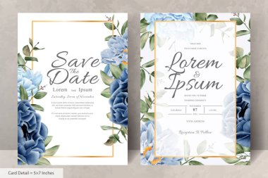 Şık Suluboya Çiçek Çerçeve Düğün Kırtasiyesi Donanma Mavi Çiçeği ve Yaprakları