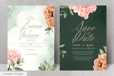Gerçekçi Suluboya Çiçek Düğün Davetiyesi Şablonu El Çizimi Çiçek ve Yaprakları