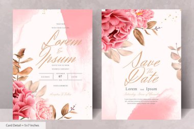 Gerçekçi Suluboya Çiçek Düğün Davetiyesi Şablonu El Çizimi Çiçek ve Yaprakları