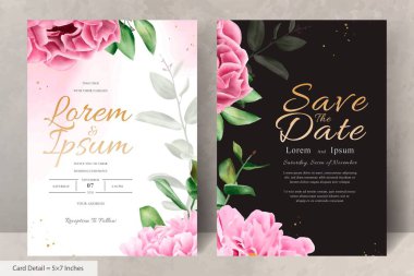 Gerçekçi Suluboya Çiçek Düğün Davetiyesi Şablonu El Çizimi Çiçek ve Yaprakları