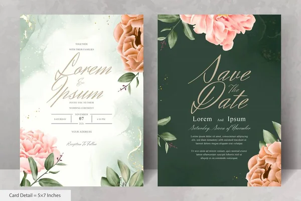Gerçekçi Suluboya Çiçek Düğün Davetiyesi Şablonu El Çizimi Çiçek ve Yaprakları