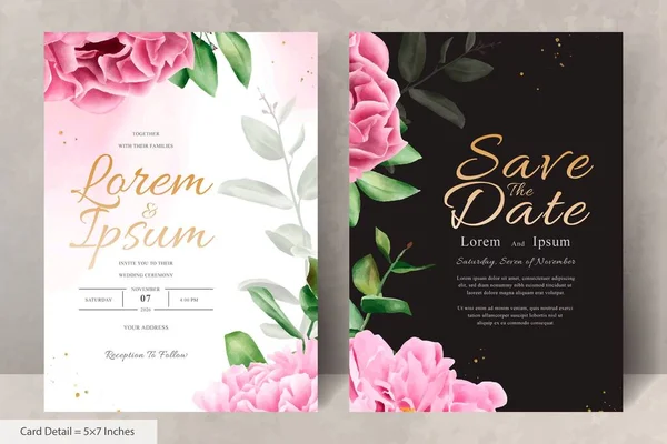 Gerçekçi Suluboya Çiçek Düğün Davetiyesi Şablonu El Çizimi Çiçek ve Yaprakları