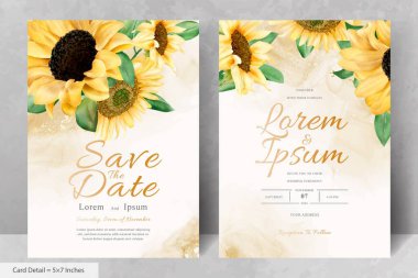 Suluboya Ayçiçekleri ile düğün davetiyesi seti