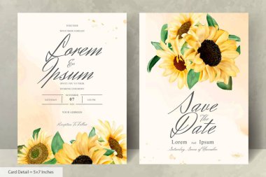 Suluboya Ayçiçekleri ile düğün davetiyesi seti