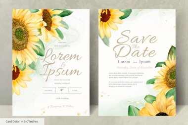 Suluboya Ayçiçekleri ile düğün davetiyesi seti