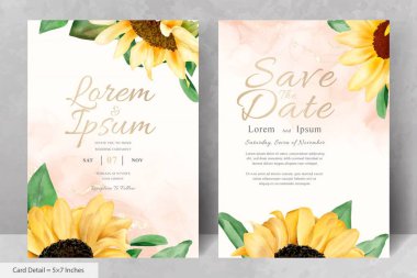 Suluboya Ayçiçekleri ile düğün davetiyesi seti