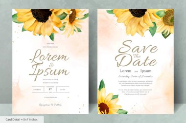 Suluboya Ayçiçekleri ile düğün davetiyesi seti