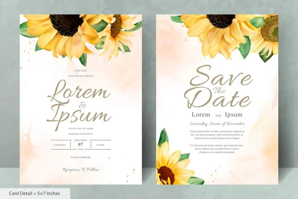 Suluboya Ayçiçekleri ile düğün davetiyesi seti