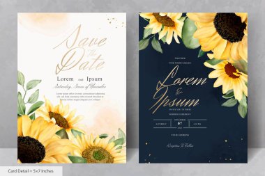 Suluboya Ayçiçekleri ile düğün davetiyesi seti