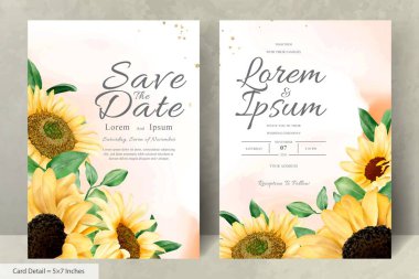 Suluboya Ayçiçekleri ile düğün davetiyesi seti