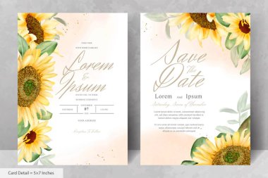 Suluboya Ayçiçekleri ile düğün davetiyesi seti