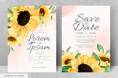 Suluboya Ayçiçekleri ile düğün davetiyesi seti