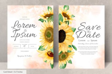 Suluboya Ayçiçekleri ile düğün davetiyesi seti
