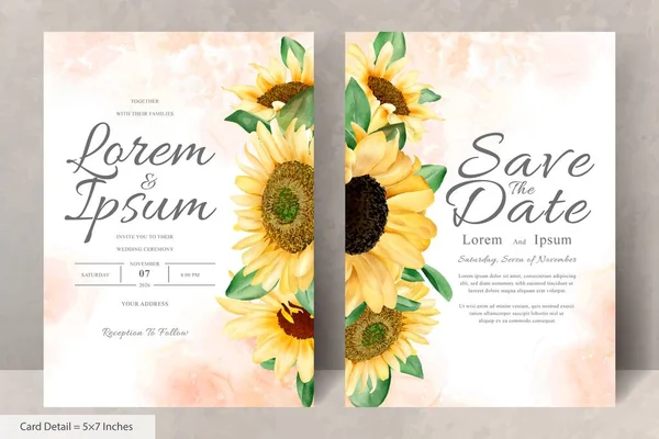 Suluboya Ayçiçekleri ile düğün davetiyesi seti