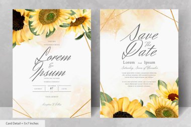 Suluboya Ayçiçekleri ile düğün davetiyesi seti