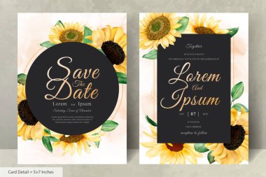 Suluboya Ayçiçekleri ile düğün davetiyesi seti