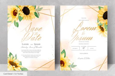Suluboya Ayçiçekleri ile düğün davetiyesi seti