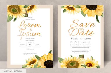 Suluboya Ayçiçekleri ile düğün davetiyesi seti