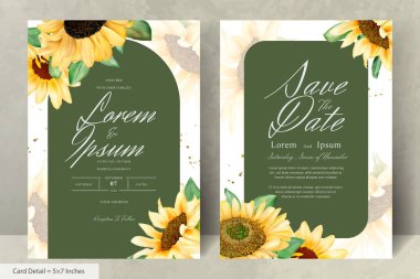 Suluboya Ayçiçekleri ile düğün davetiyesi seti