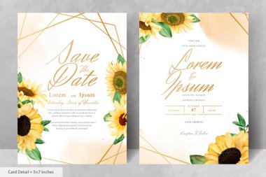 Suluboya Ayçiçekleri ile düğün davetiyesi seti