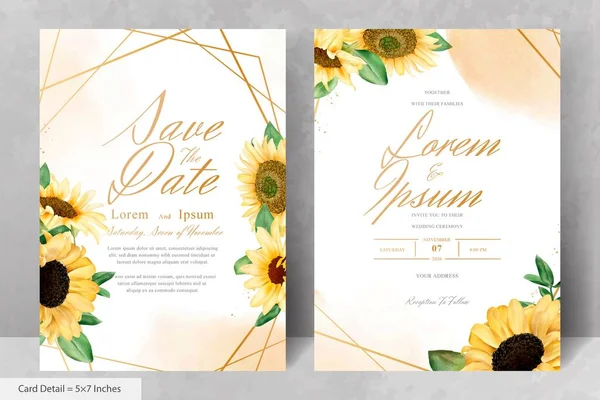 Suluboya Ayçiçekleri ile düğün davetiyesi seti