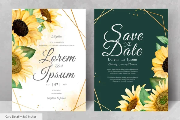 Suluboya Ayçiçekleri ile düğün davetiyesi seti