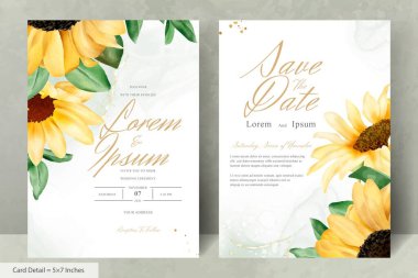 Düğün Davetiyesi Seti Suluboya Ayçiçeği ile