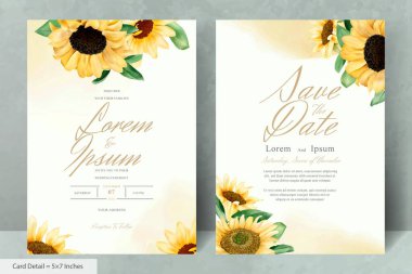 Düğün Davetiyesi Seti Suluboya Ayçiçeği ile