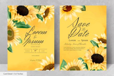 Düğün Davetiyesi Seti Suluboya Ayçiçeği ile