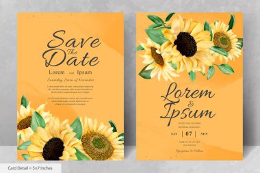 Düğün Davetiyesi Seti Suluboya Ayçiçeği ile