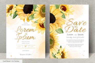 Düğün Davetiyesi Seti Suluboya Ayçiçeği ile