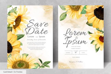Düğün Davetiyesi Seti Suluboya Ayçiçeği ile