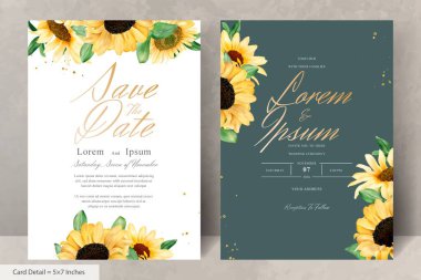 Düğün Davetiyesi Seti Suluboya Ayçiçeği ile