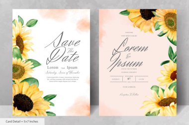 Düğün Davetiyesi Seti Suluboya Ayçiçeği ile