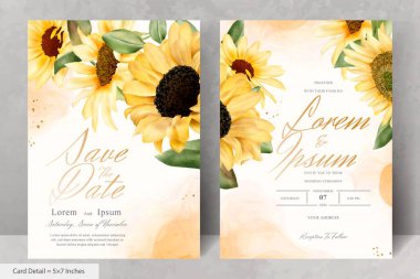 Düğün Davetiyesi Seti Suluboya Ayçiçeği ile