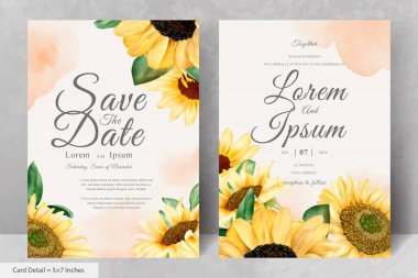 Düğün Davetiyesi Seti Suluboya Ayçiçeği ile