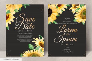 Düğün Davetiyesi Seti Suluboya Ayçiçeği ile