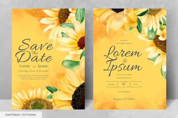 Düğün Davetiyesi Seti Suluboya Ayçiçeği ile