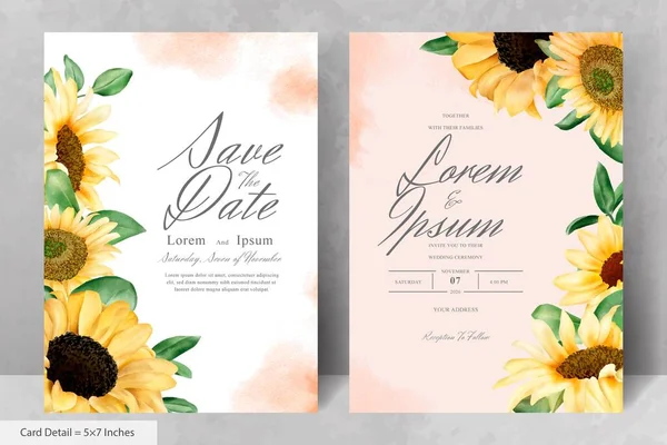 Düğün Davetiyesi Seti Suluboya Ayçiçeği ile