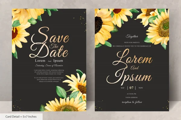 Düğün Davetiyesi Seti Suluboya Ayçiçeği ile