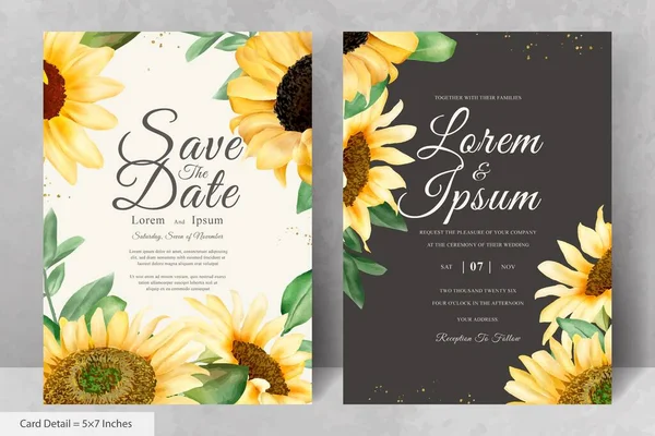 Düğün Davetiyesi Seti Suluboya Ayçiçeği ile