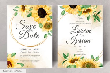 Suluboya Ayçiçekleri ile düğün davetiyesi seti
