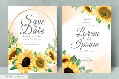 Suluboya Ayçiçekleri ile düğün davetiyesi seti