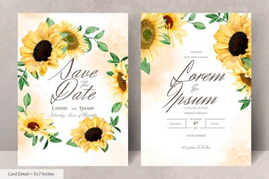 Suluboya Ayçiçekleri ile düğün davetiyesi seti