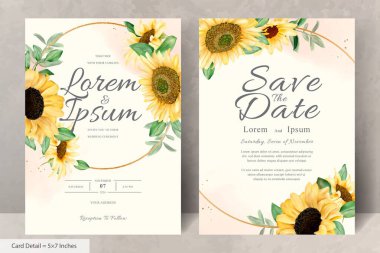 Suluboya Ayçiçekleri ile düğün davetiyesi seti