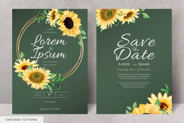 Suluboya Ayçiçekleri ile düğün davetiyesi seti