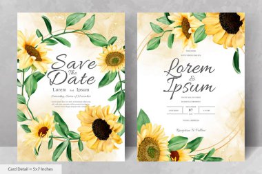 Suluboya Ayçiçekleri ile düğün davetiyesi seti