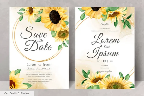 Suluboya Ayçiçekleri ile düğün davetiyesi seti